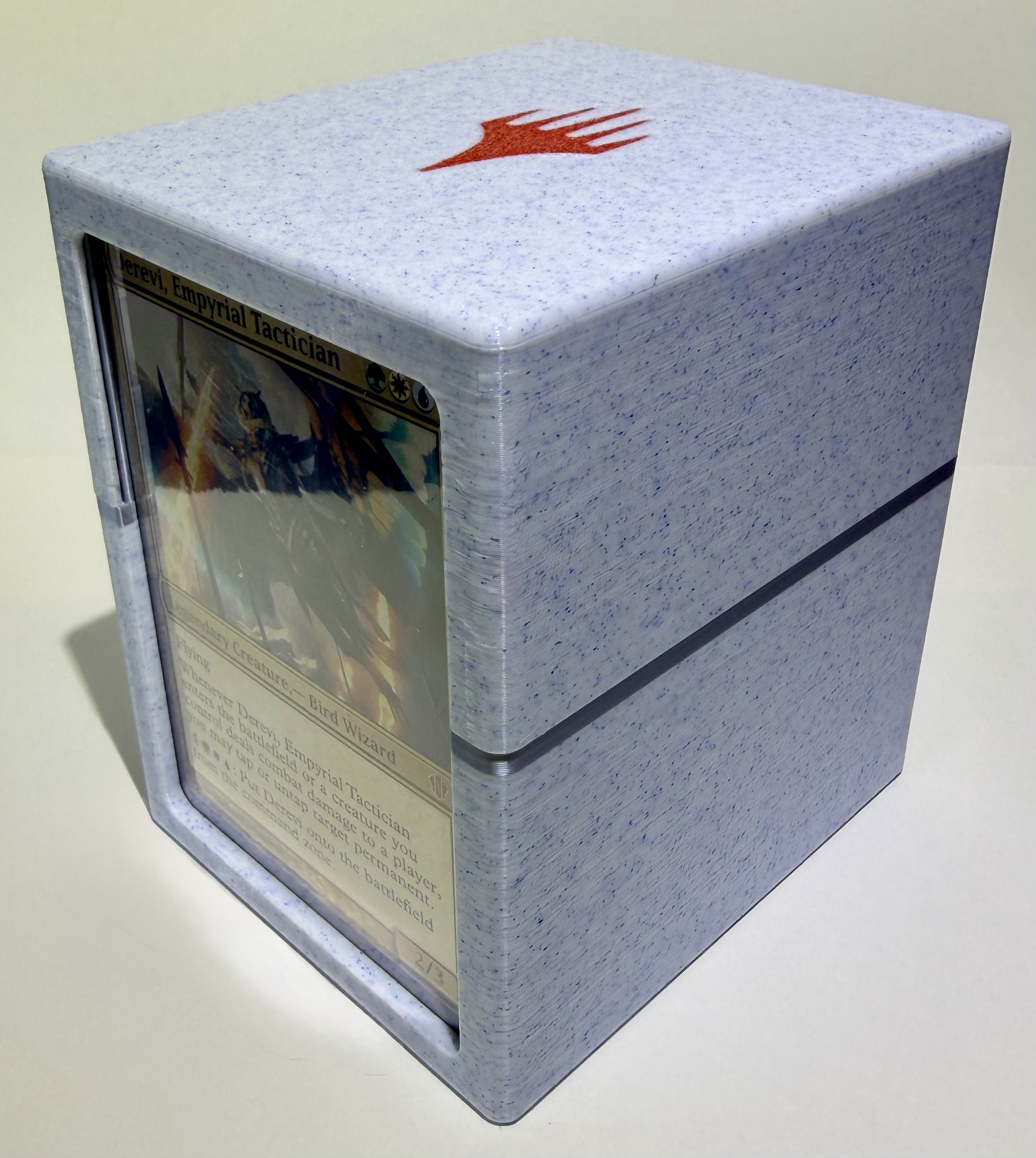 3D printed standard 100-card MTG deck box in speckled marble PLA fits double sleeved cards