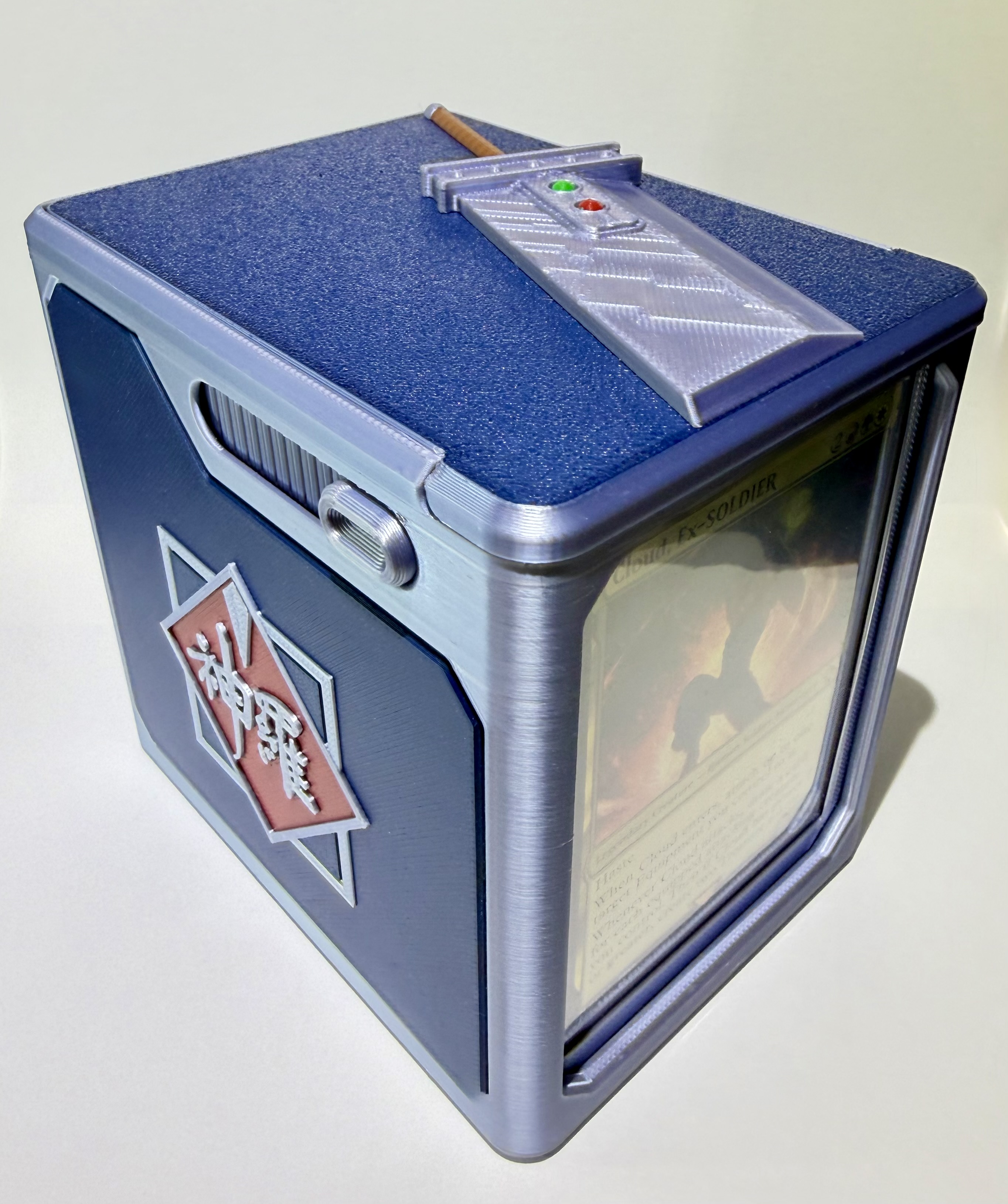 Custom 3D printed Final Fantasy 7 themed MTG Commander deck box with life counter and card display window